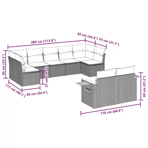 9 részes szürke polyrattan kerti ülőgarnitúra párnával