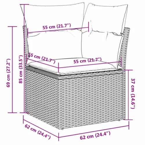 9 részes szürke polyrattan kerti ülőgarnitúra párnával