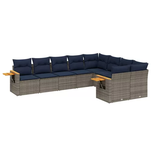 9 részes szürke polyrattan kerti ülőgarnitúra párnával