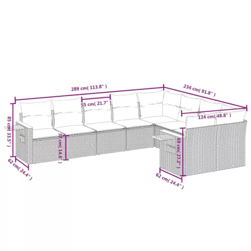 9 részes szürke polyrattan kerti ülőgarnitúra párnával