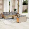 10 részes bézs polyrattan kerti ülőgarnitúra párnával