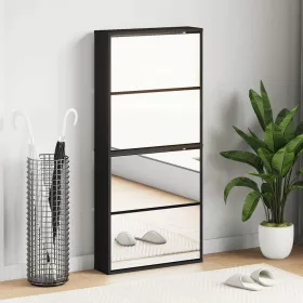 Fekete 4 szintes cipőszekrény tükörrel 63 x 17 x 134 cm