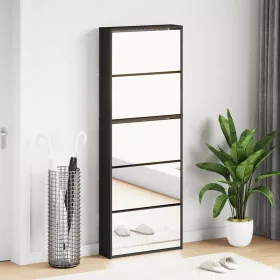   Fekete 5 szintes cipőszekrény tükörrel 63 x 17 x 169,5 cm