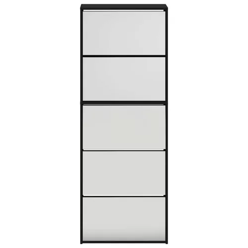 Fekete 5 szintes cipőszekrény tükörrel 63 x 17 x 169,5 cm