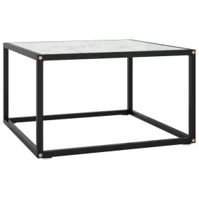   Fekete dohányzóasztal fehér márvány mintás üveggel 60x60x35 cm