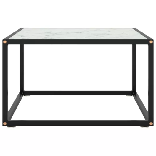 Fekete dohányzóasztal fehér márvány mintás üveggel 60x60x35 cm