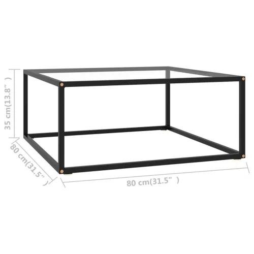 Fekete dohányzóasztal edzett üveggel 80 x 80 x 35 cm
