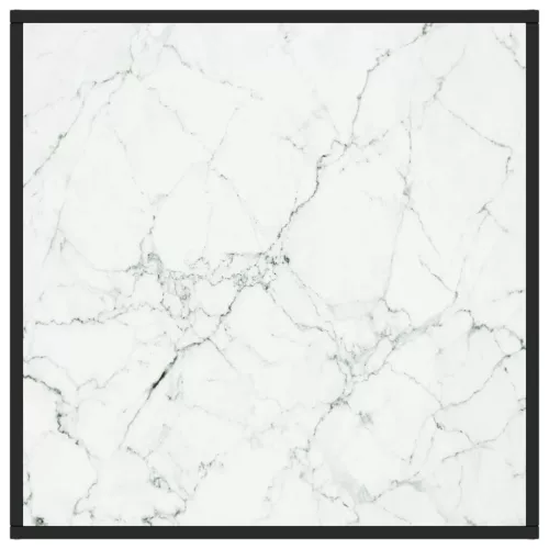 Fekete dohányzóasztal fehér márvány mintás üveggel 80x80x35 cm