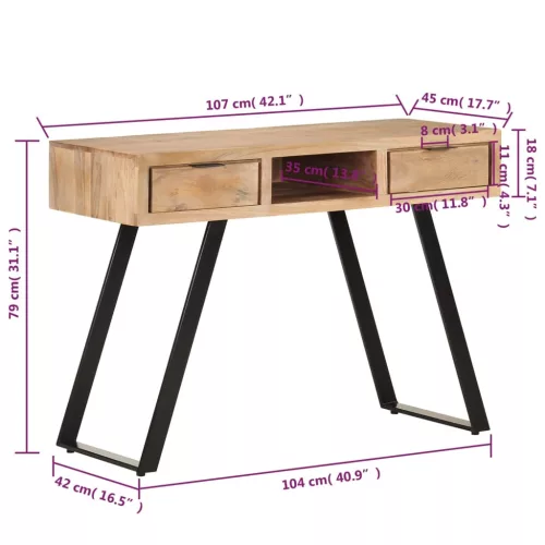 Természetes szélű tömör akácfa íróasztal 107x45x79 cm
