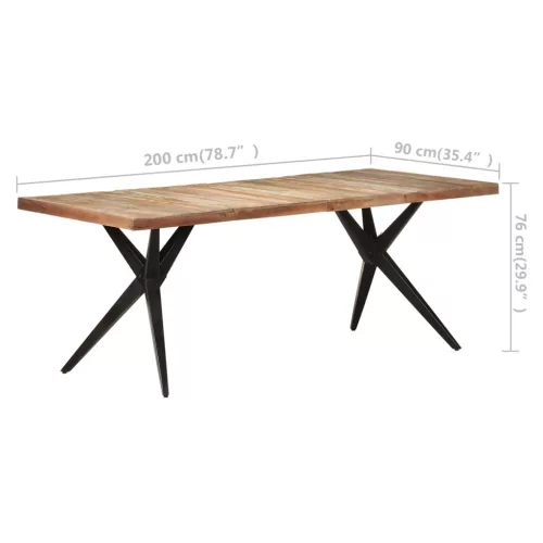 Tömör újrahasznosított fa étkezőasztal 200 x 90 x 76 cm