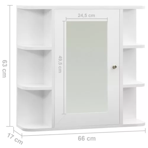 Fehér MDF tükrös fürdőszobaszekrény 66 x 17 x 63 cm