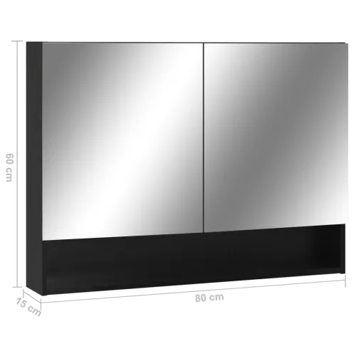 Fekete MDF tükrös fürdőszobaszekrény 80 x 15 x 60 cm