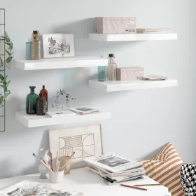   4 db magasfényű fehér MDF lebegő fali polc 50 x 23 x 3,8 cm