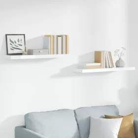   2 db magasfényű fehér MDF lebegő fali polc 90 x 23,5 x 3,8 cm