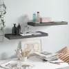 2 db magasfényű szürke MDF lebegő fali polc 60 x 23,5 x 3,8 cm
