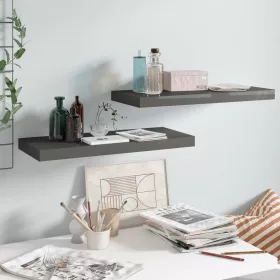   2 db magasfényű szürke MDF lebegő fali polc 60 x 23,5 x 3,8 cm