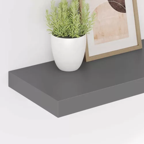 2 db magasfényű szürke MDF lebegő fali polc 60 x 23,5 x 3,8 cm