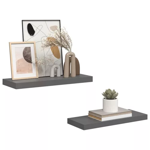 2 db magasfényű szürke MDF lebegő fali polc 60 x 23,5 x 3,8 cm