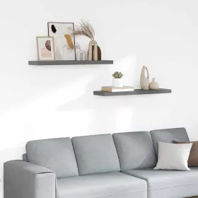   2 db magasfényű szürke MDF lebegő fali polc 90 x 23,5 x 3,8 cm