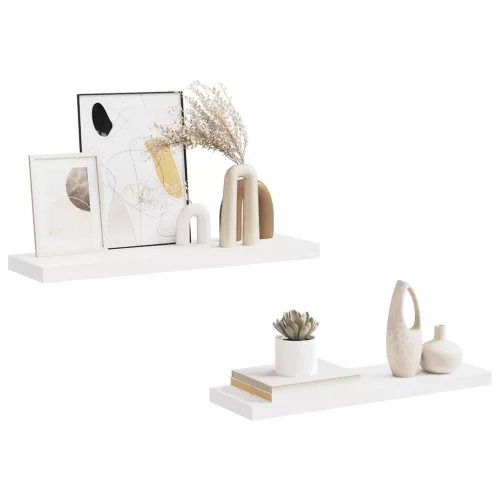 2 db fehér MDF lebegő fali polc 80 x 23,5 x 3,8 cm