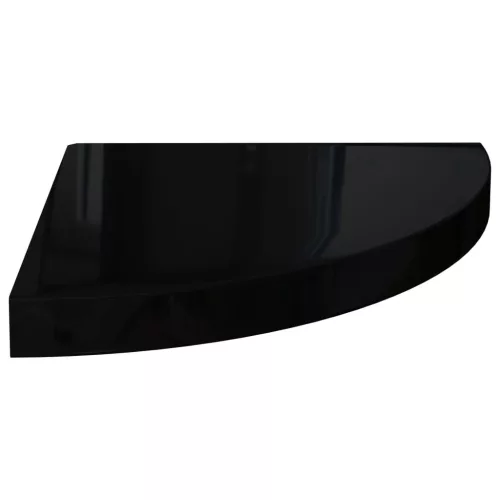 2 db magasfényű fekete MDF lebegő sarokpolc 35 x 35 x 3,8 cm