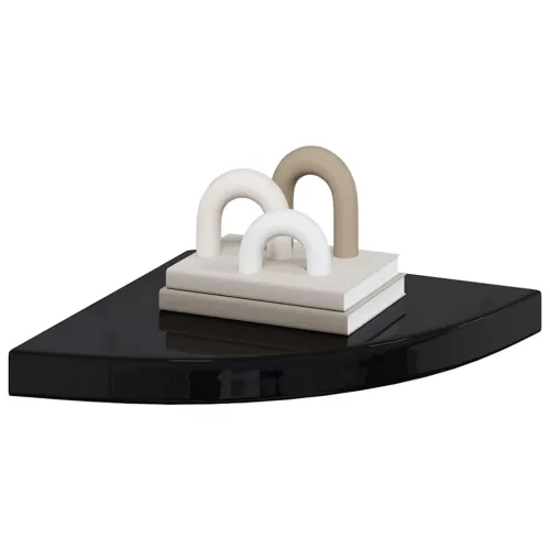 2 db magasfényű fekete MDF lebegő sarokpolc 35 x 35 x 3,8 cm