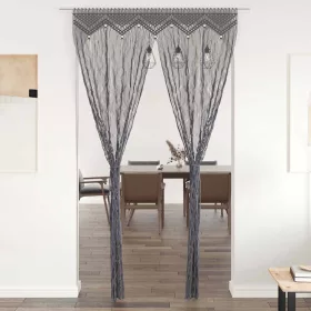 Antracitszürke makramé pamutfüggöny 140 x 240 cm