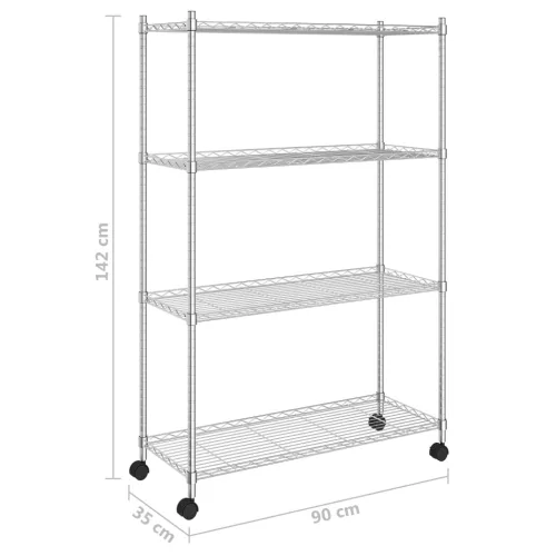4 szintes króm tárolópolc kerekekkel 90 x 35 x 142 cm 200 kg