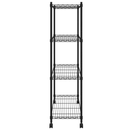 4 szintes fekete tárolópolc kerekekkel 90 x 35 x 142 cm 200 kg