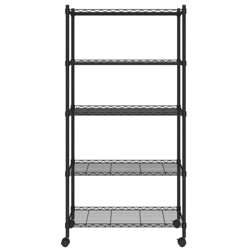 5 szintes fekete tárolópolc kerekekkel 75 x 35 x 155 cm 250 kg