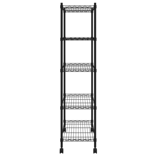 5 szintes fekete tárolópolc kerekekkel 75 x 35 x 155 cm 250 kg