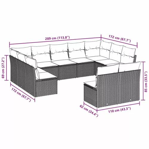 11 részes világosszürke polyrattan kerti ülőgarnitúra párnákkal