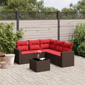 6 részes barna polyrattan kerti ülőgarnitúra párnával