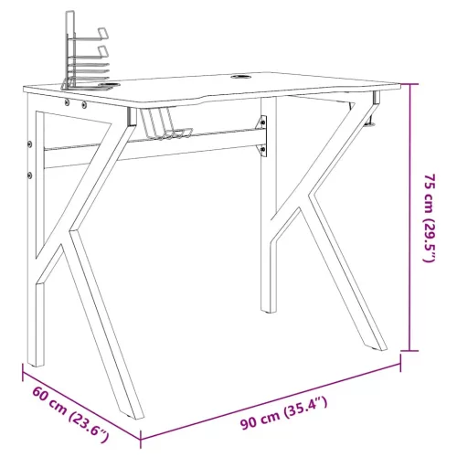 Fekete K-lábú gamer asztal 90 x 60 x 75 cm