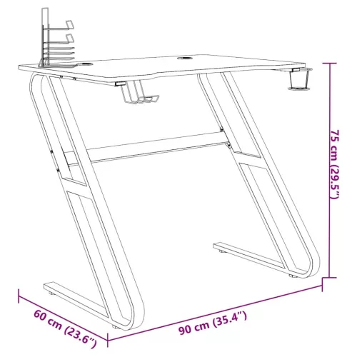 Fekete ZZ-lábú gamer asztal 90 x 60 x 75 cm