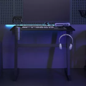 Fekete LED-es Z-lábú gamer asztal 90 x 60 x 75 cm