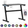 Fekete LED-es Z-lábú gamer asztal 90 x 60 x 75 cm