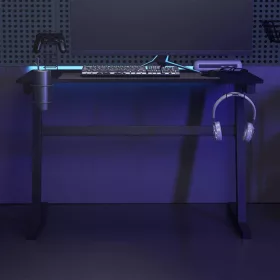 Fekete Z-lábú LED-es gamer asztal 110 x 60 x 75 cm