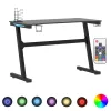 Fekete Z-lábú LED-es gamer asztal 110 x 60 x 75 cm