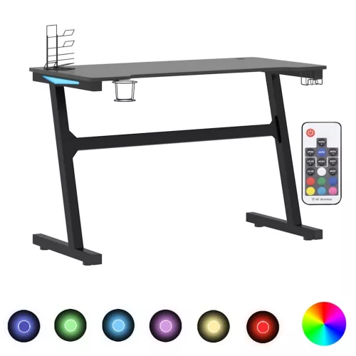 Fekete Z-lábú LED-es gamer asztal 110 x 60 x 75 cm
