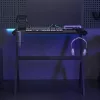 Fekete LED-es Y-lábú gamer asztal 90 x 60 x 75 cm