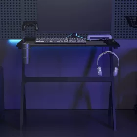 Fekete LED-es Y-lábú gamer asztal 90 x 60 x 75 cm