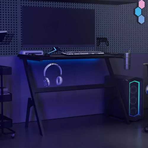 Fekete Y-lábú LED-es gamer asztal 110 x 60 x 75 cm