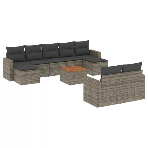 10 részes szürke polyrattan kerti ülőgarnitúra párnákkal