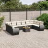 11 részes fekete polyrattan kerti ülőgarnitúra párnákkal