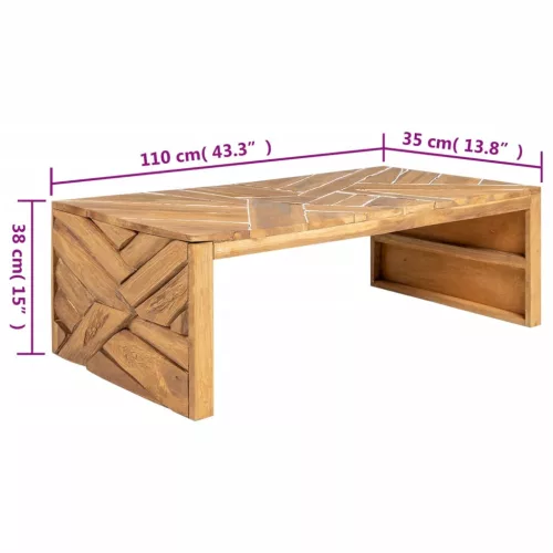Eróziós tömör tíkfa dohányzóasztal 110 x 35 x 38 cm