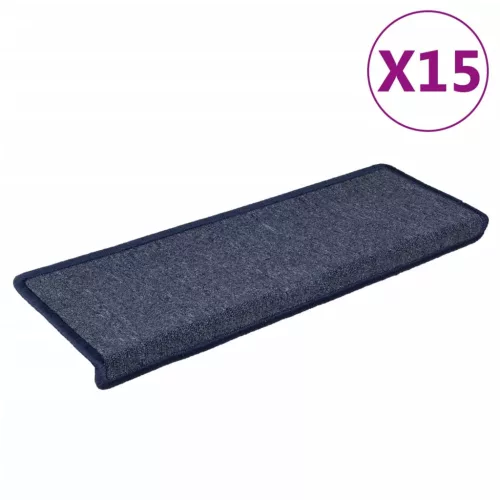 15 db sötétszürke és kék lépcsőszőnyeg, téglalap alakú széllel, 65 x 21 x 4 cm