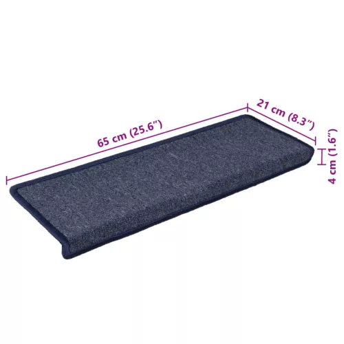 15 db sötétszürke és kék lépcsőszőnyeg, téglalap alakú széllel, 65 x 21 x 4 cm