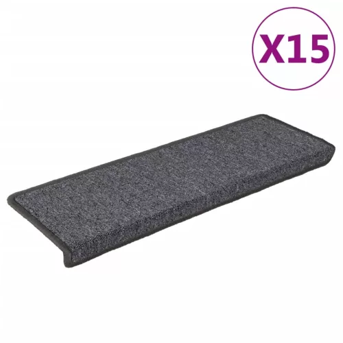 15 db sötétszürke lépcsőszőnyeg, téglalap alakú széllel, 65 x 21 x 4 cm
