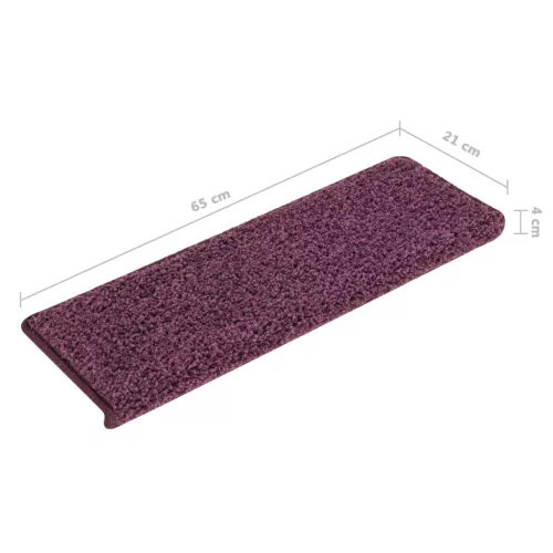 15 db lépcsőszőnyeg, 65 x 21 x 4 cm, sötétlila, téglalap alakú széllel